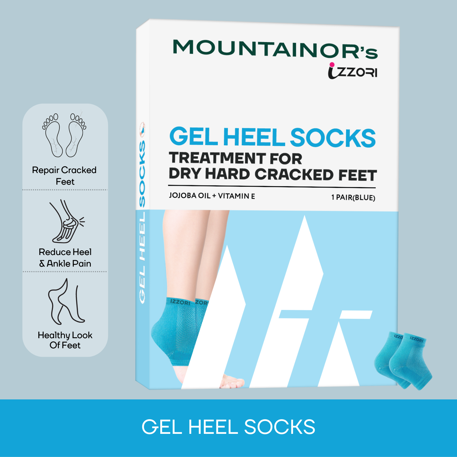 Silicone Gel Heel Socks🧦 for Dry Hard Cracked Heel Repair Pad (Free Size, 1 Pair), Blue🔵