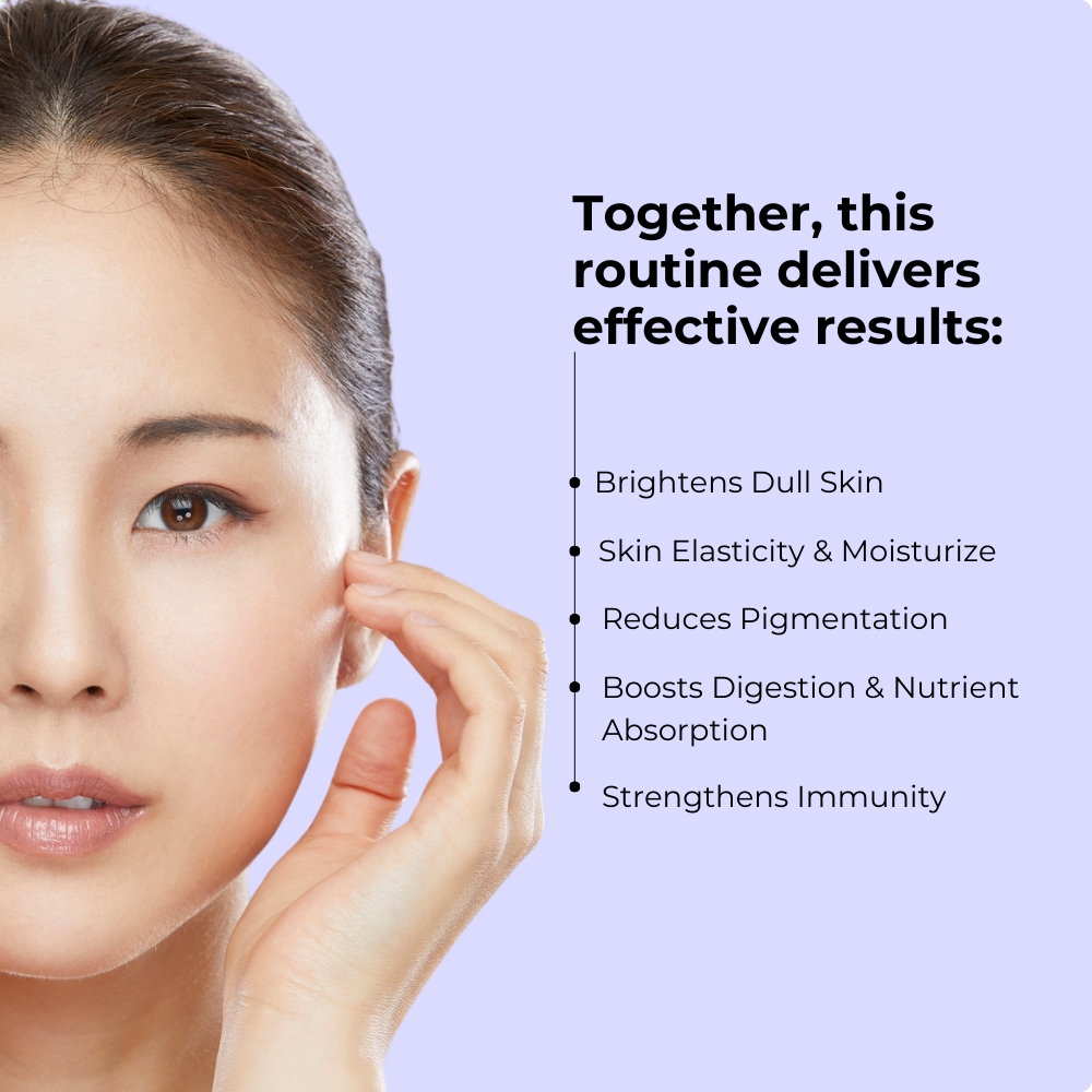 Glowcin+Collagen+Clear Biotics (Combo Pack) & Get FREE Gift (Sunscreen Stick + Anti Acne UV Gel + Under Eye Patch)