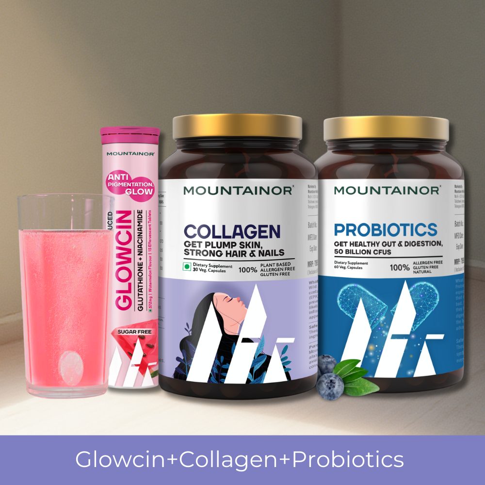 Glowcin+Collagen+Clear Biotics (Combo Pack) & Get FREE Gift (Sunscreen Stick + Anti Acne UV Gel + Under Eye Patch)