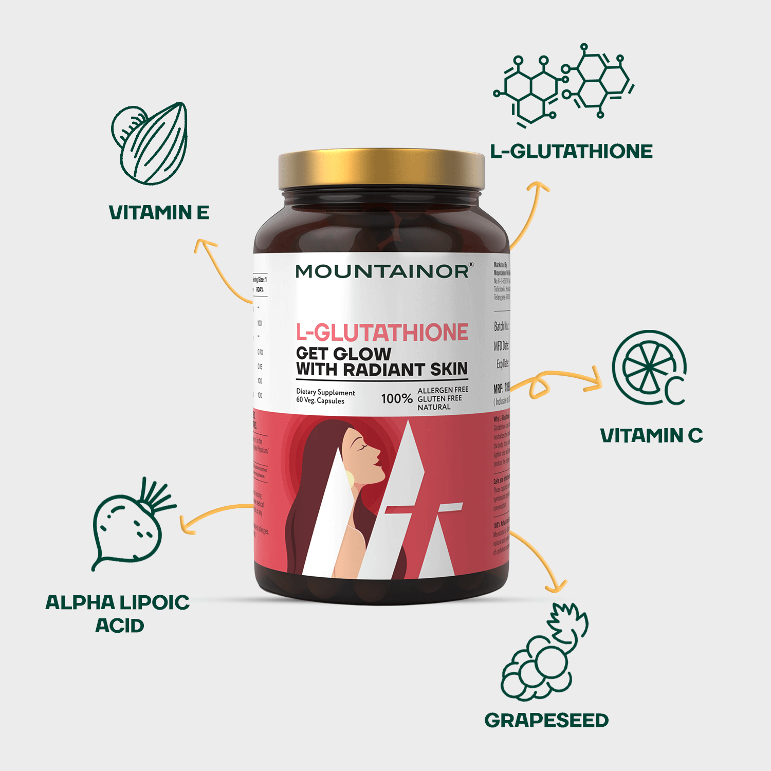 Glutathione 60 Caps + Ice Roller Pink - Combo Pack