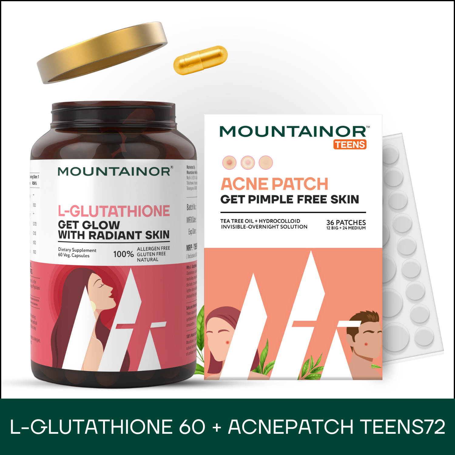 Acne Pimple Patch For Teens(72) + Glutathione 60 Caps - Combo Pack