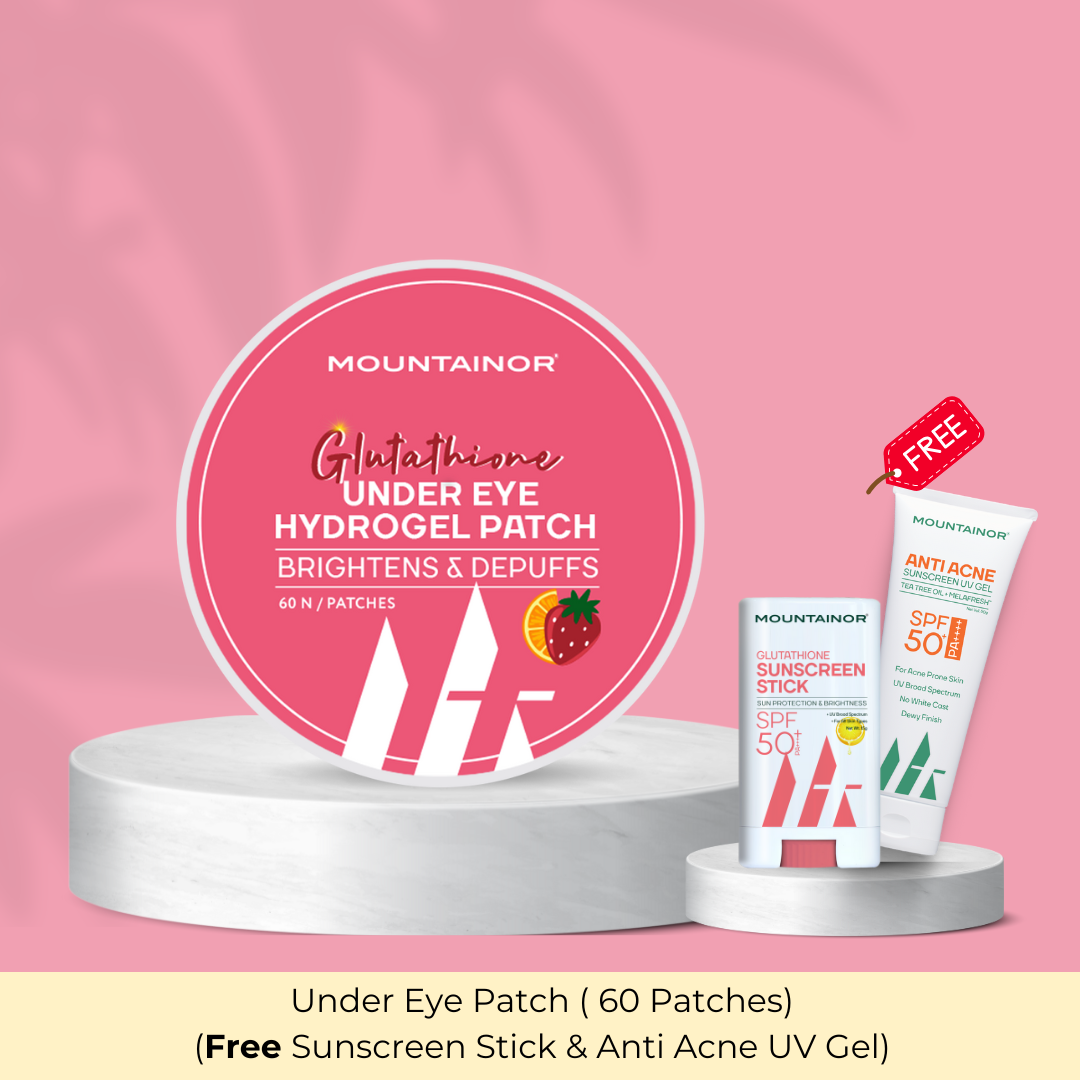 Hydrogel Under Eye Glutathione Patches Reduce Puffiness & Dark Circles - 60 Patches || Get FREE Acne UV Gel & Sunscren Stick