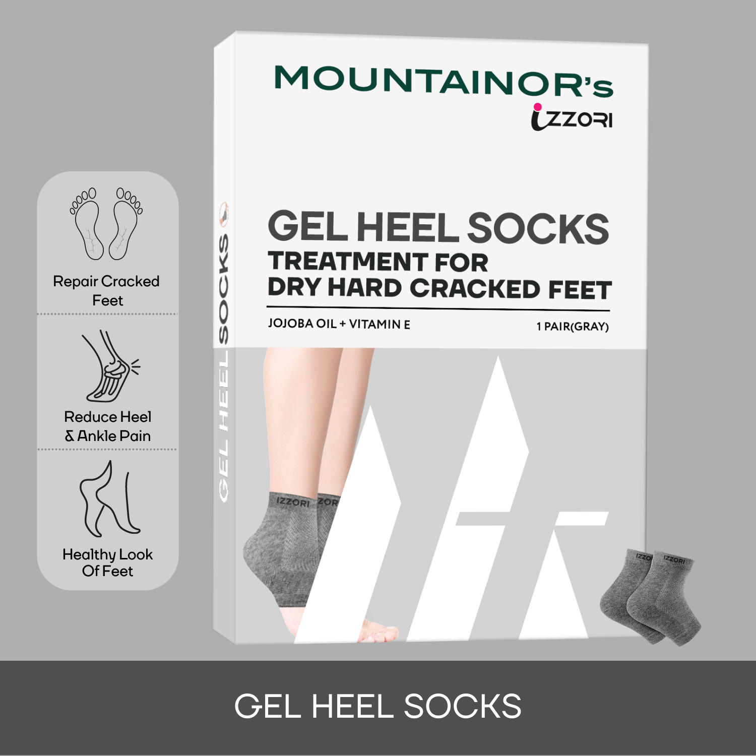 Silicone Gel Heel Socks🧦 for Dry Hard Cracked Heel Repair Pad (Free Size, 1 Pair), Gray🪨