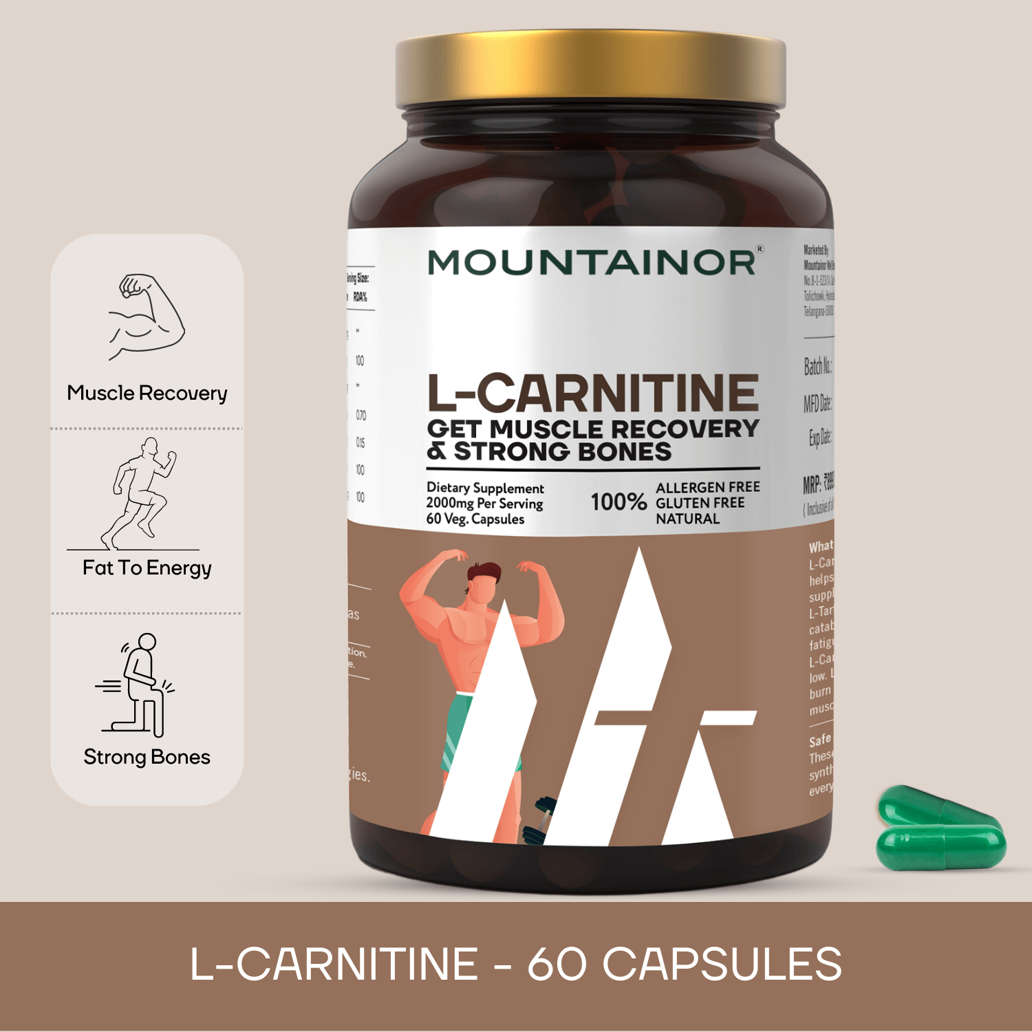 L-Carnitine💪🏽L-Tartrate for Weight Loss🔥& Muscle Recovery - 60 Veg Capsules