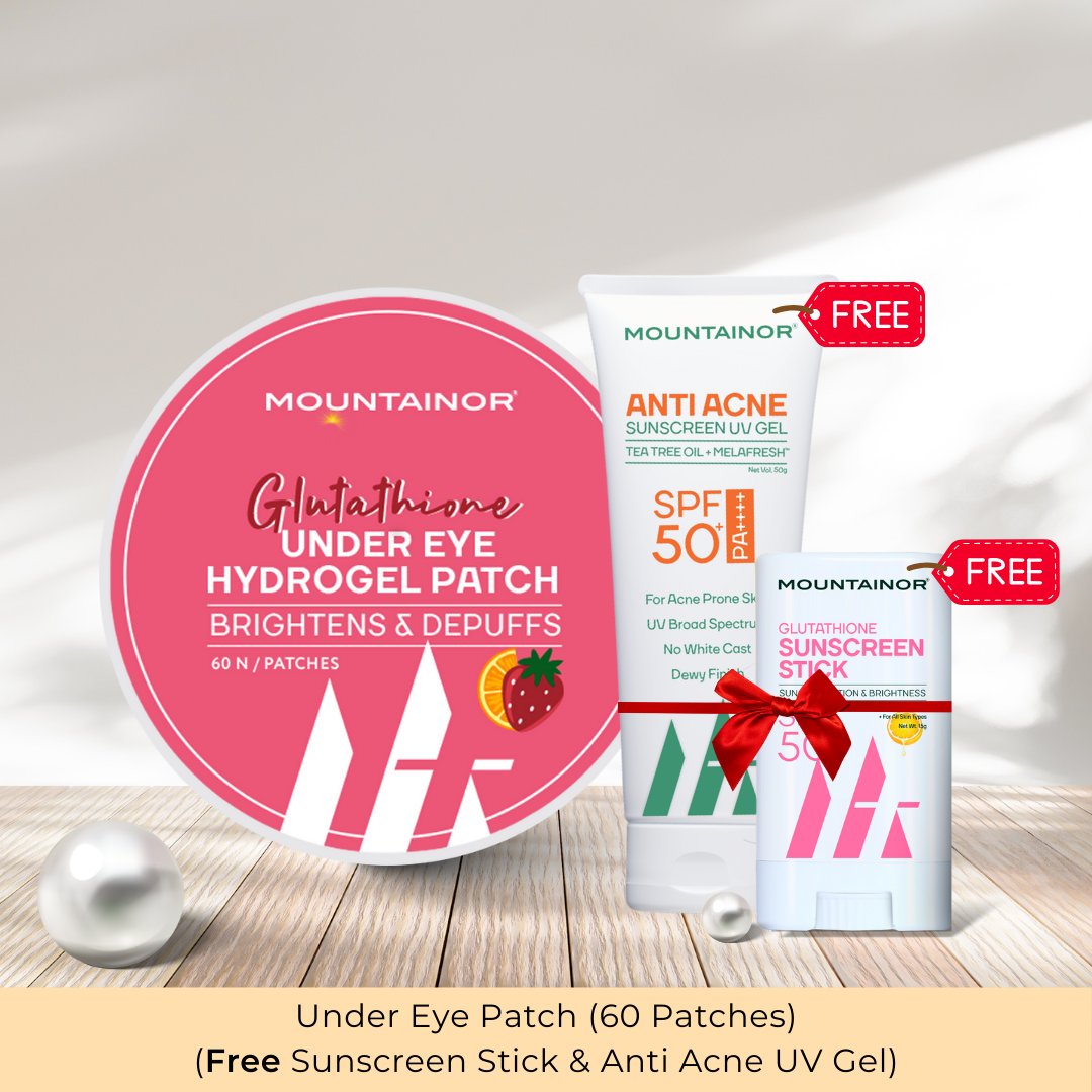 Hydrogel Under Eye Glutathione Patches Reduce Puffiness & Dark Circles - 60 Patches || Get FREE Acne UV Gel & Sunscren Stick