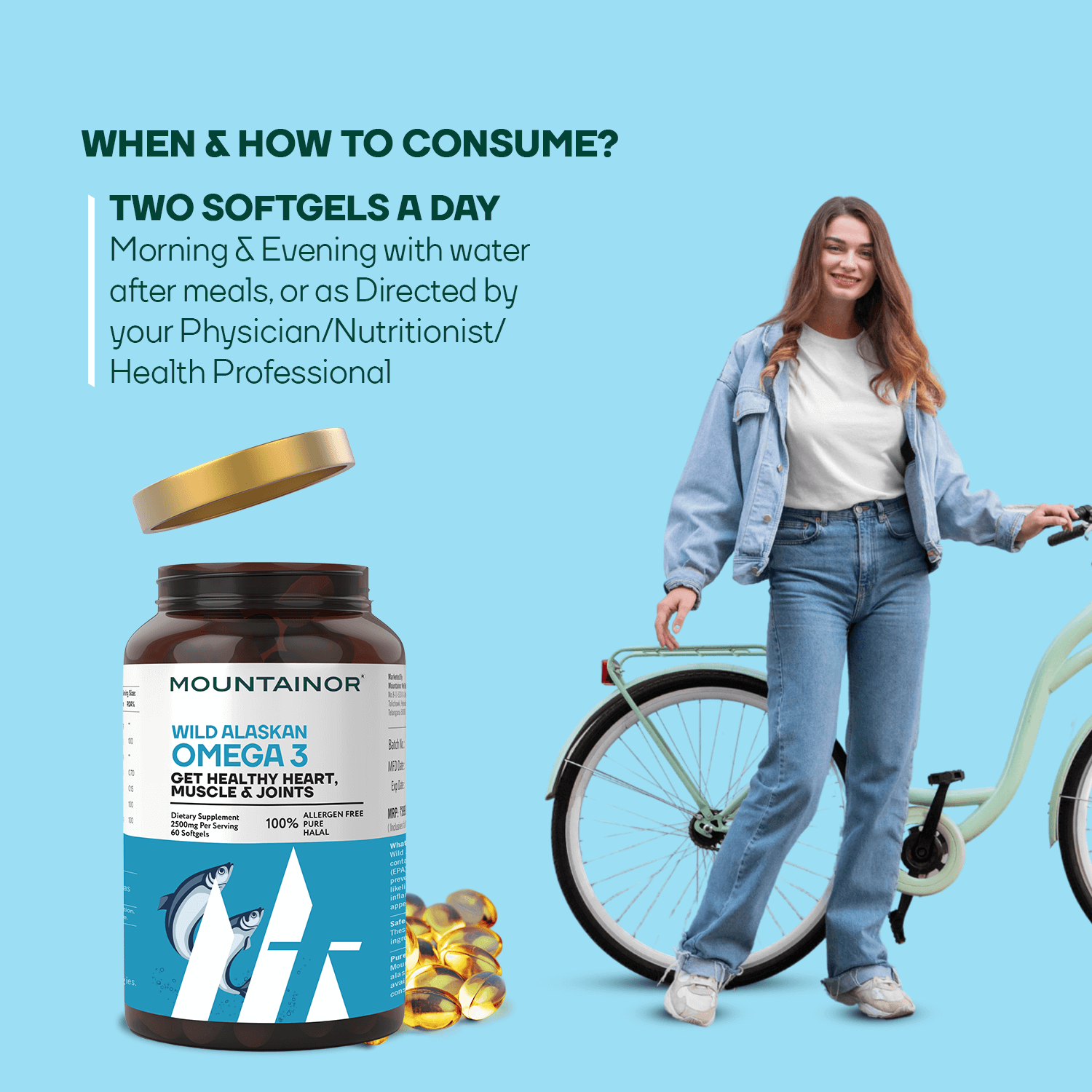 Premium Wild Alaskan Omega-3 Fish Oil - Heart & Bone Health Boost - 60 Ultra-Pure Soft Gels with Essential Fatty Acids - Mountainor