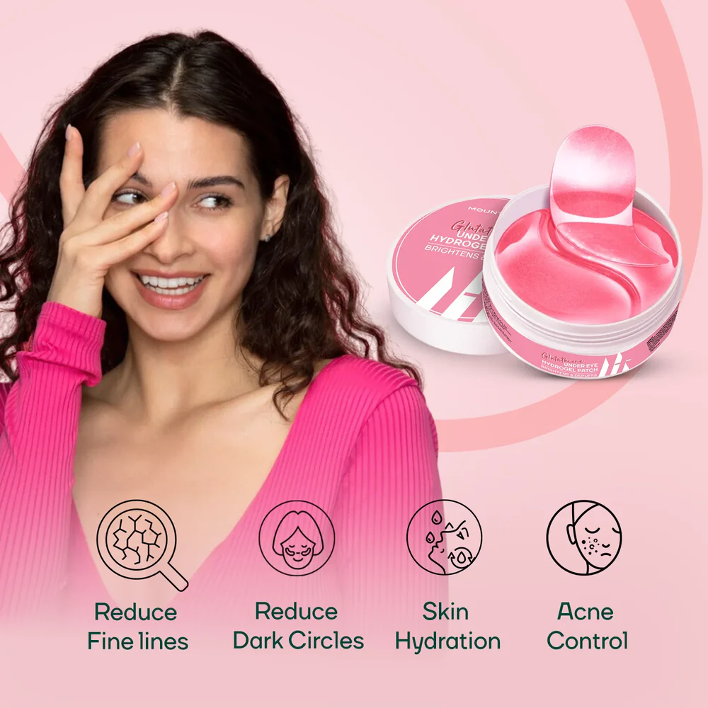 Hydrogel Under Eye Glutathione Patches Reduce Puffiness & Dark Circles - 60 Patches || Get FREE Acne UV Gel & Sunscren Stick