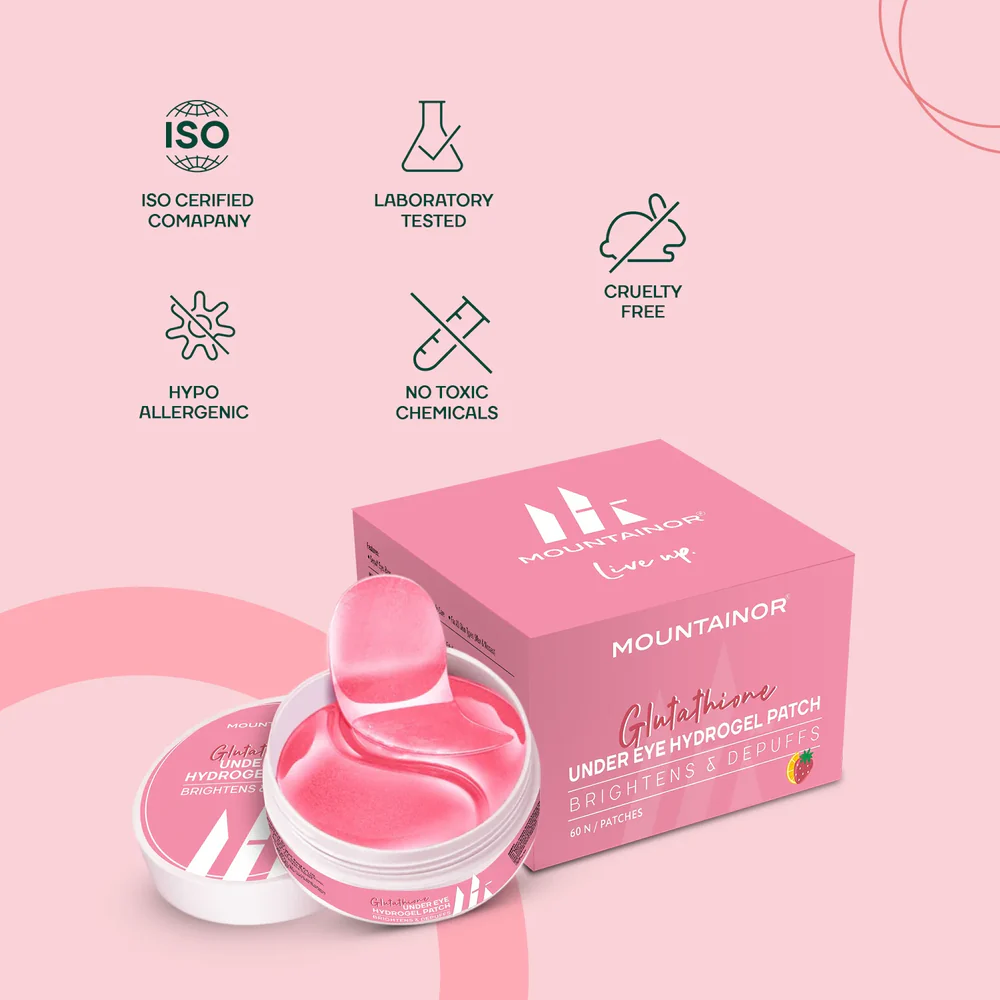 Hydrogel Under Eye Glutathione Patches Reduce Puffiness & Dark Circles - 60 Patches || Get FREE Acne UV Gel & Sunscren Stick