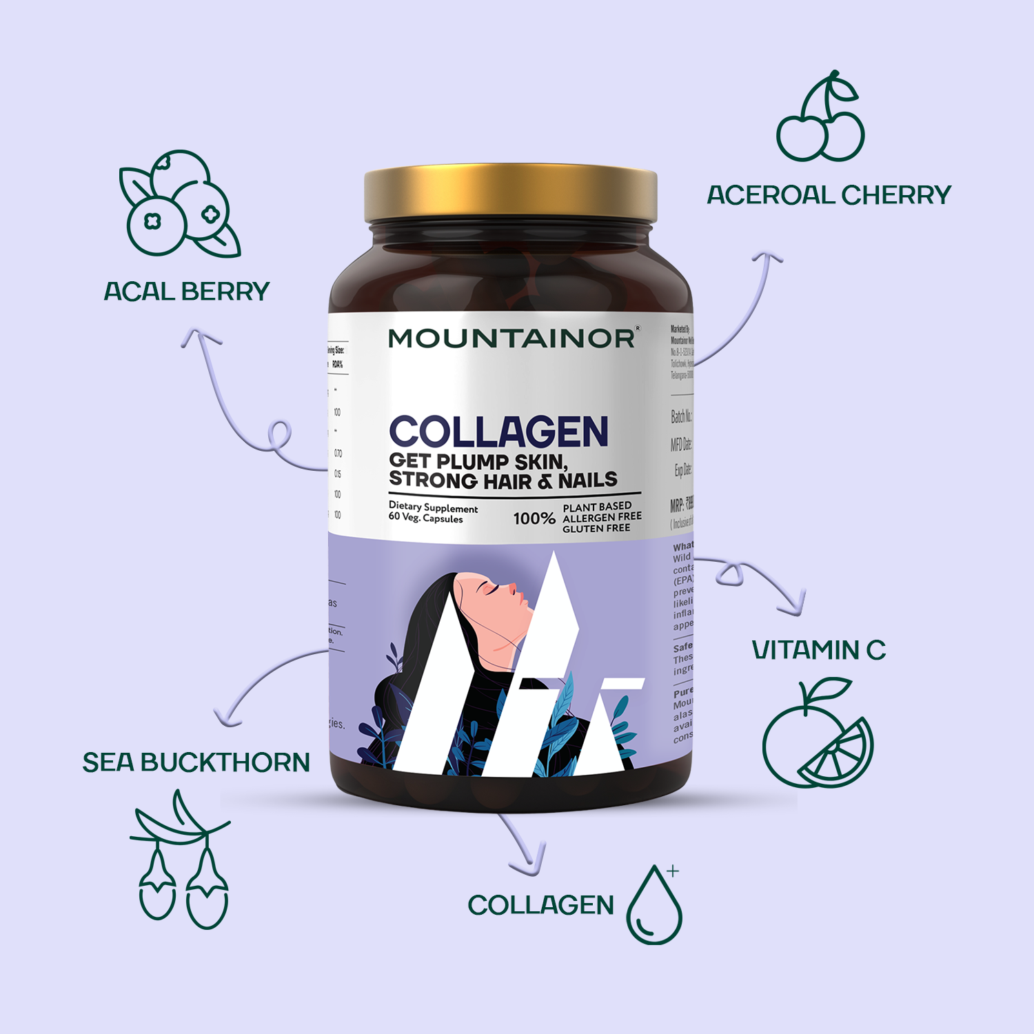 स्वस्थ त्वचा, बाल और जोड़ों के लिए कोलेजन कैप्सूल 👩🏻🧑🏻✨ - 60 कैप्स