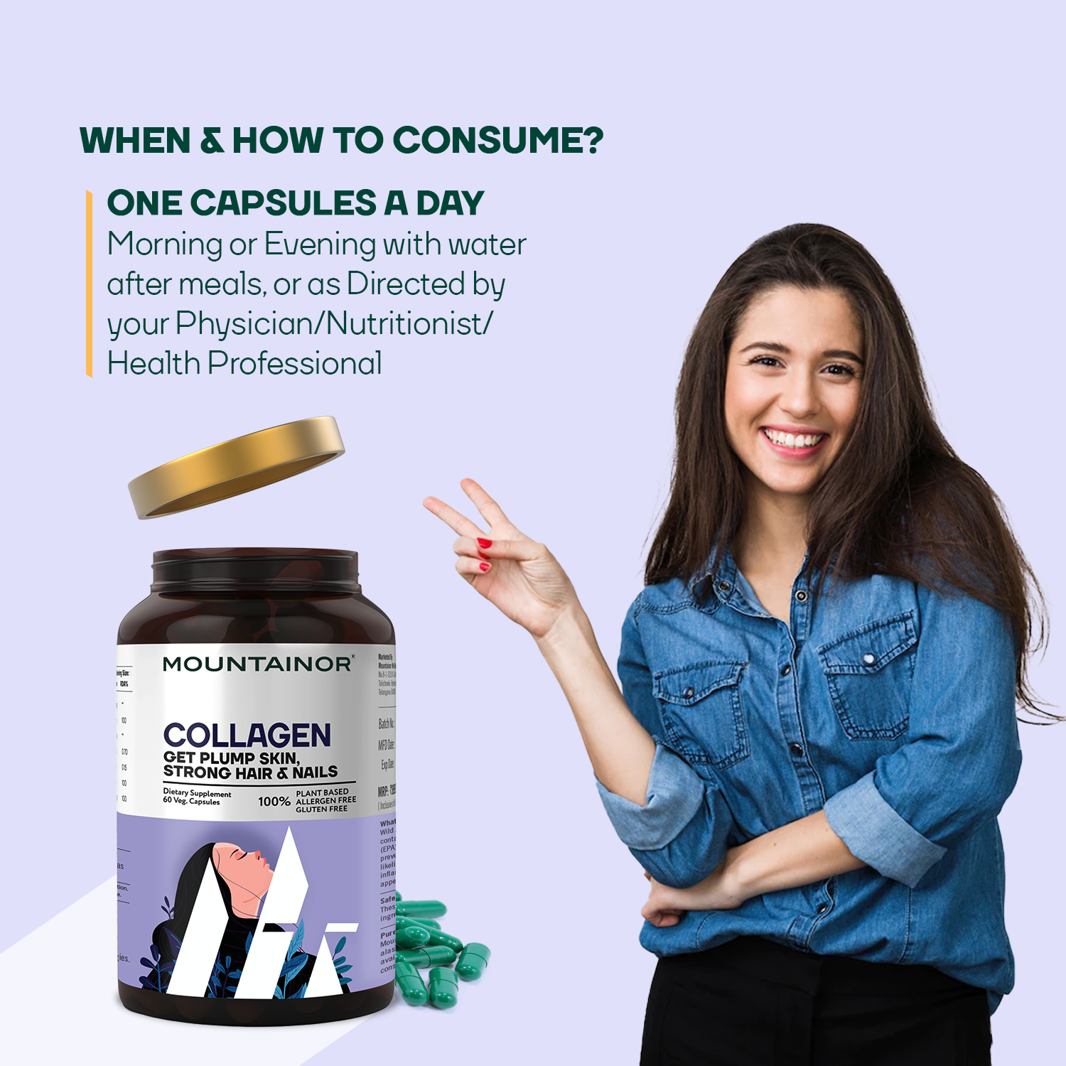 स्वस्थ त्वचा, बाल और जोड़ों के लिए कोलेजन कैप्सूल - 2 का पैक