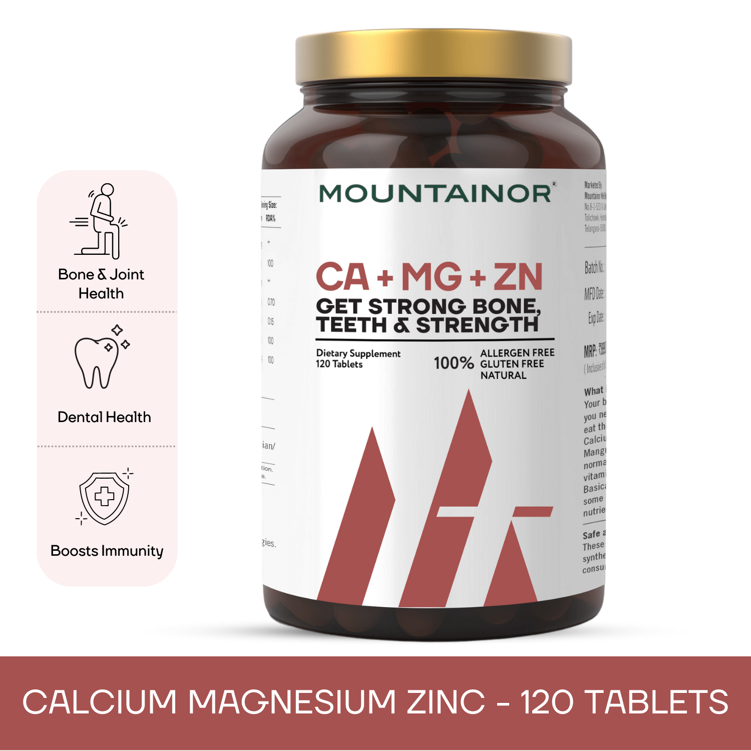 Organic Calcium, Magnesium & Zinc with Folic Acid By Mountainor