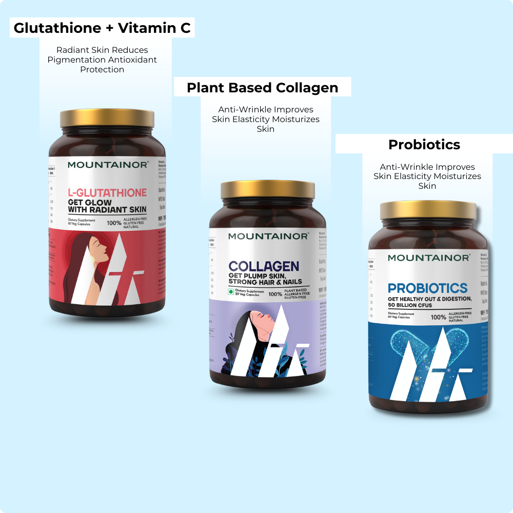 Glutathione+Collagen+Probiotics  60 Caps each (Combo Pack) & Get FREE Gift (Sunscreen Stick + Anti Acne UV Gel + Under Eye Patch)