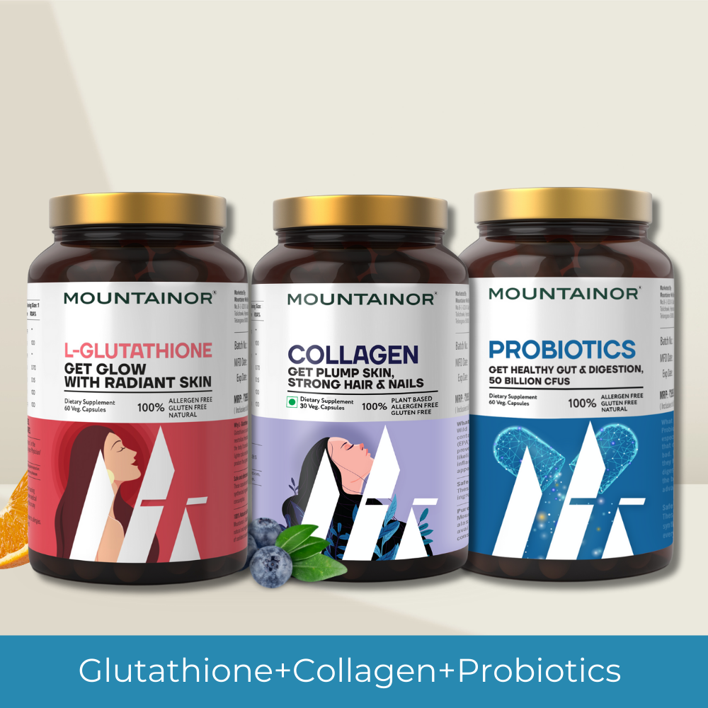 Glutathione+Collagen+Probiotics  60 Caps each (Combo Pack) & Get FREE Gift (Sunscreen Stick + Anti Acne UV Gel + Under Eye Patch)