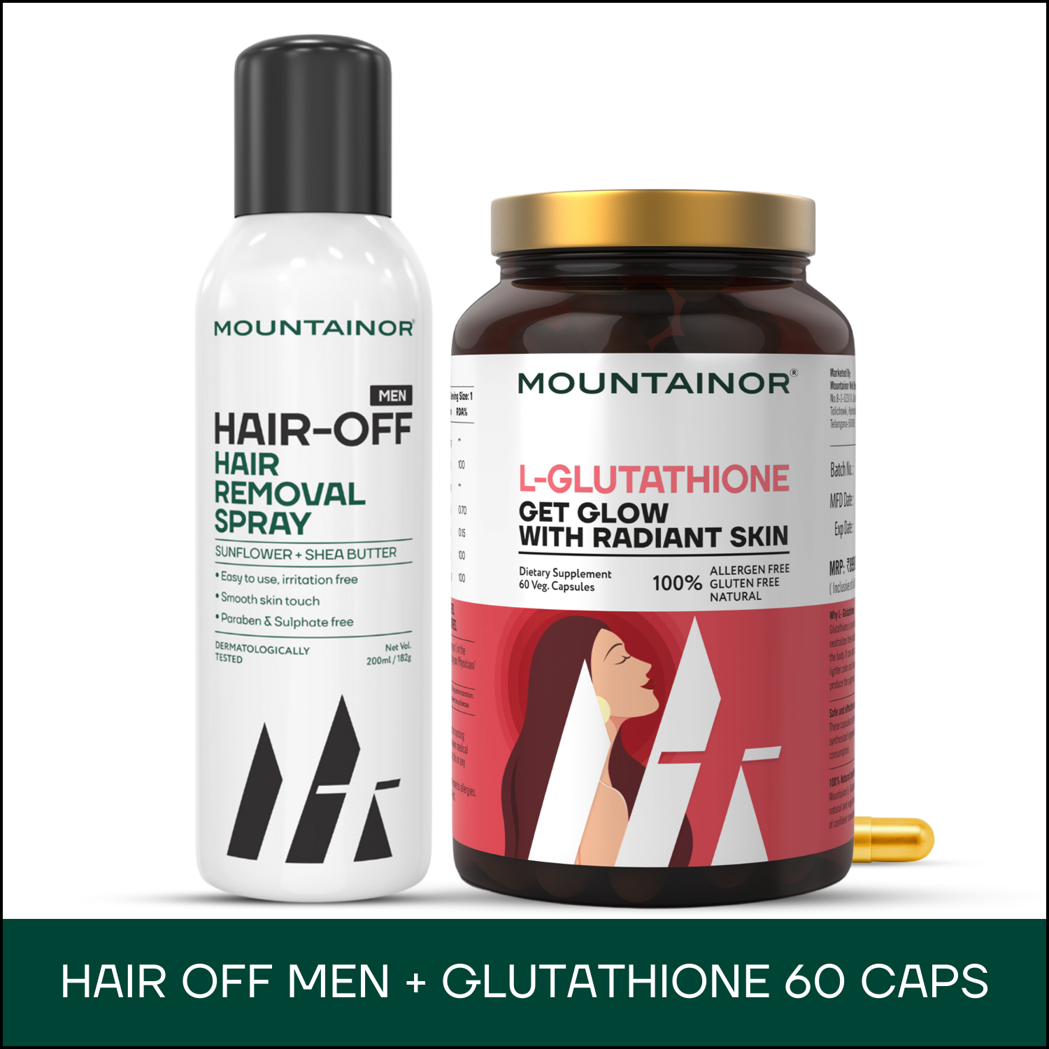 Hair Removal Spray For Men + Glutathione 60 Caps - Combo Pack