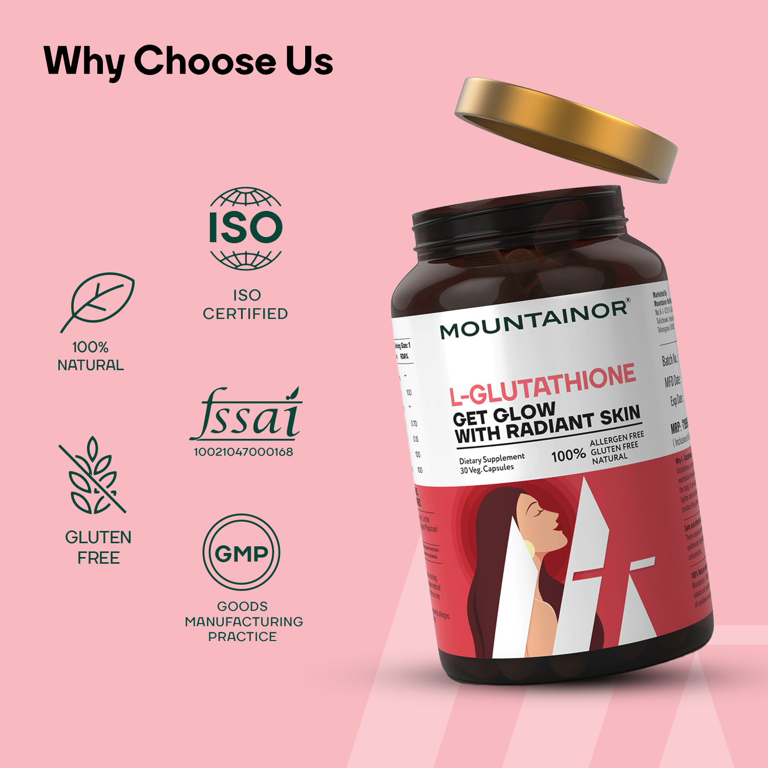 L-Glutathione REDUCED™ Capsules For Korean Glowing & Radiant Skin with Vitamin C
