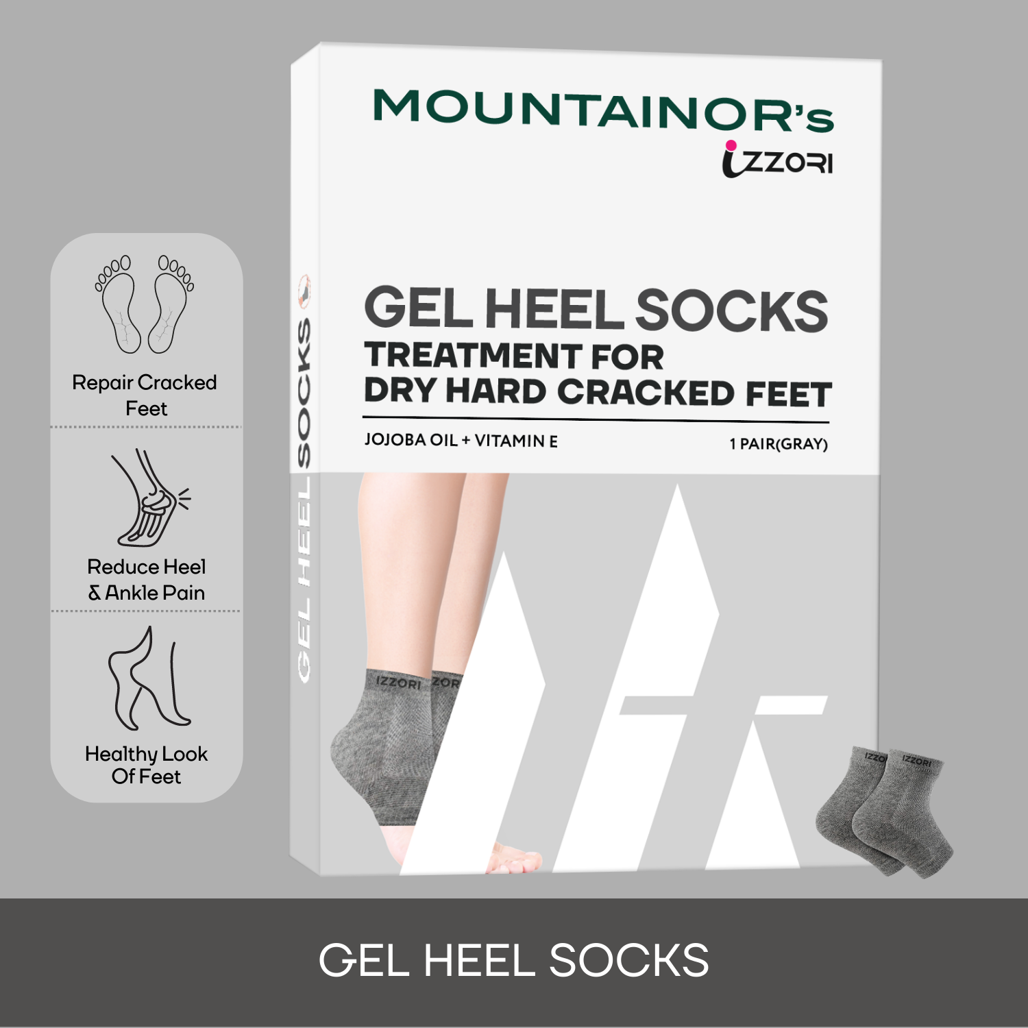 Silicone Gel Heel Socks🧦 for Dry Hard Cracked Heel Repair Pad  (Free Size, 1 Pair), Gray🪨