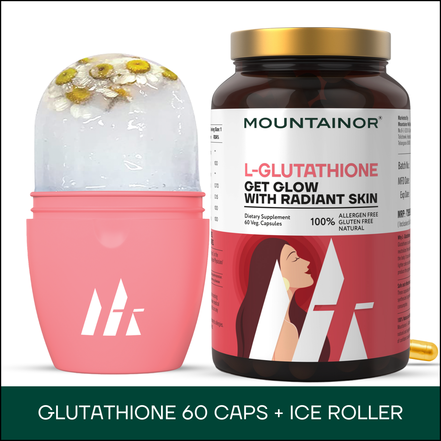 Glutathione 60 Caps + Ice Roller Pink - Combo Pack