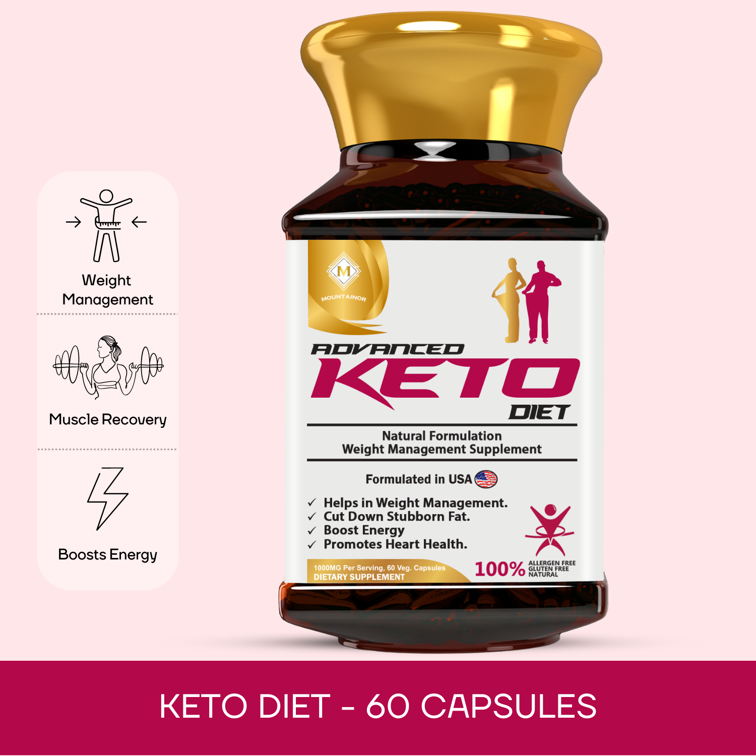 Keto Diet Supplement with Garcinia Cambogia for Weight Management - 60 Veg Capsules