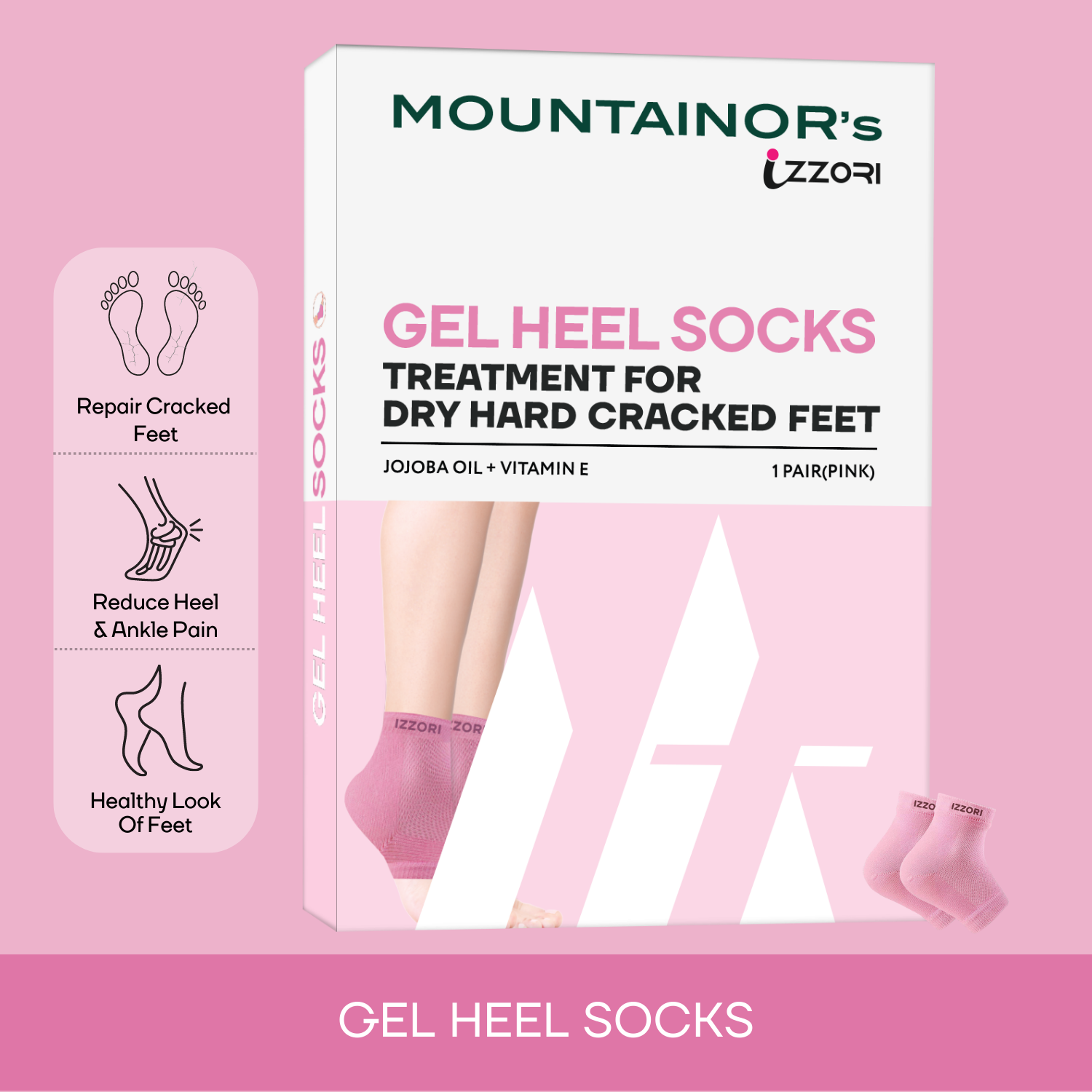 Silicone Gel Heel Socks🧦 for Dry Hard Cracked Heel Repair Pad (Free Size, 1 Pair) - Pink⭕