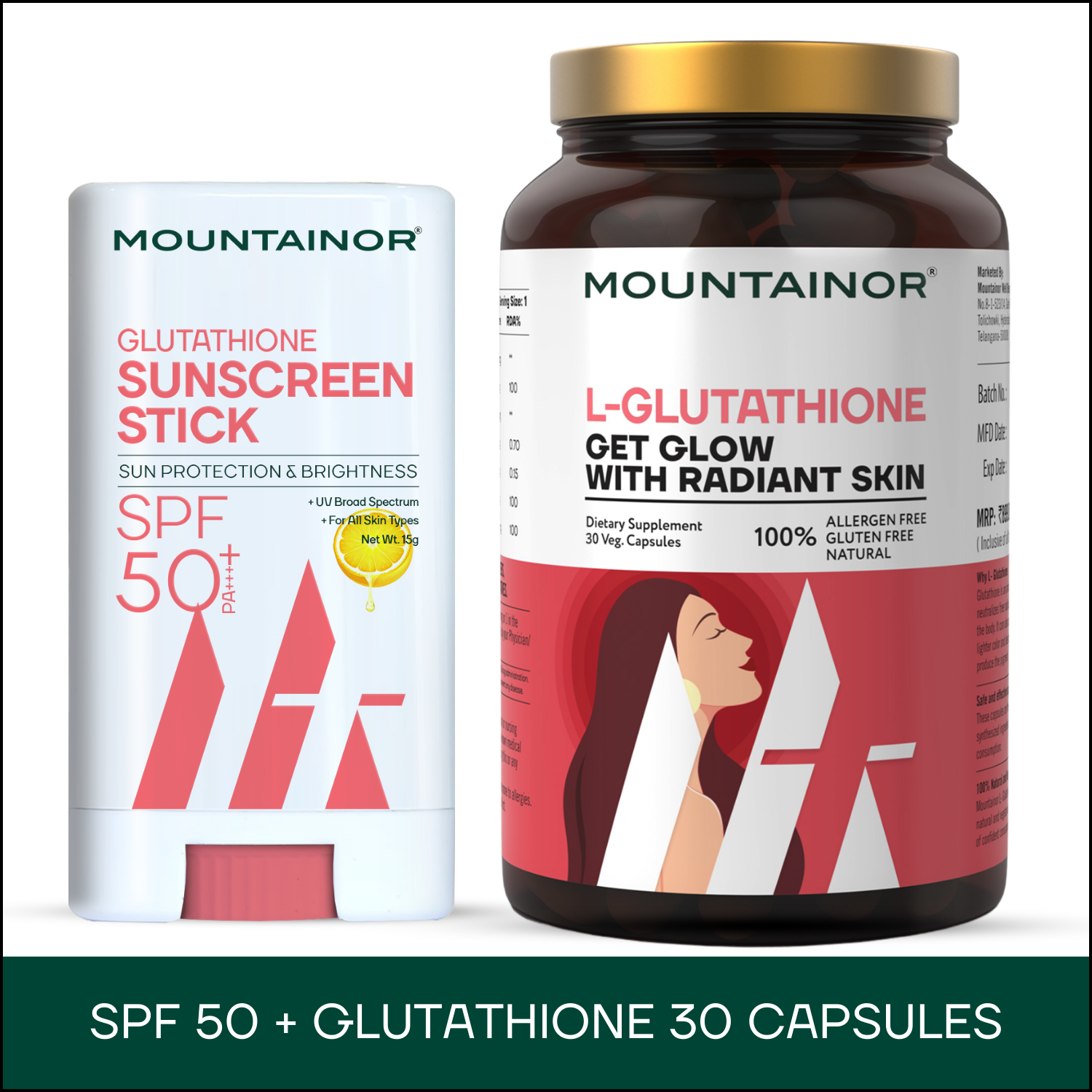 L-glutathione 30 Cap + Glutathione Sunscreen Stick  (Combo)