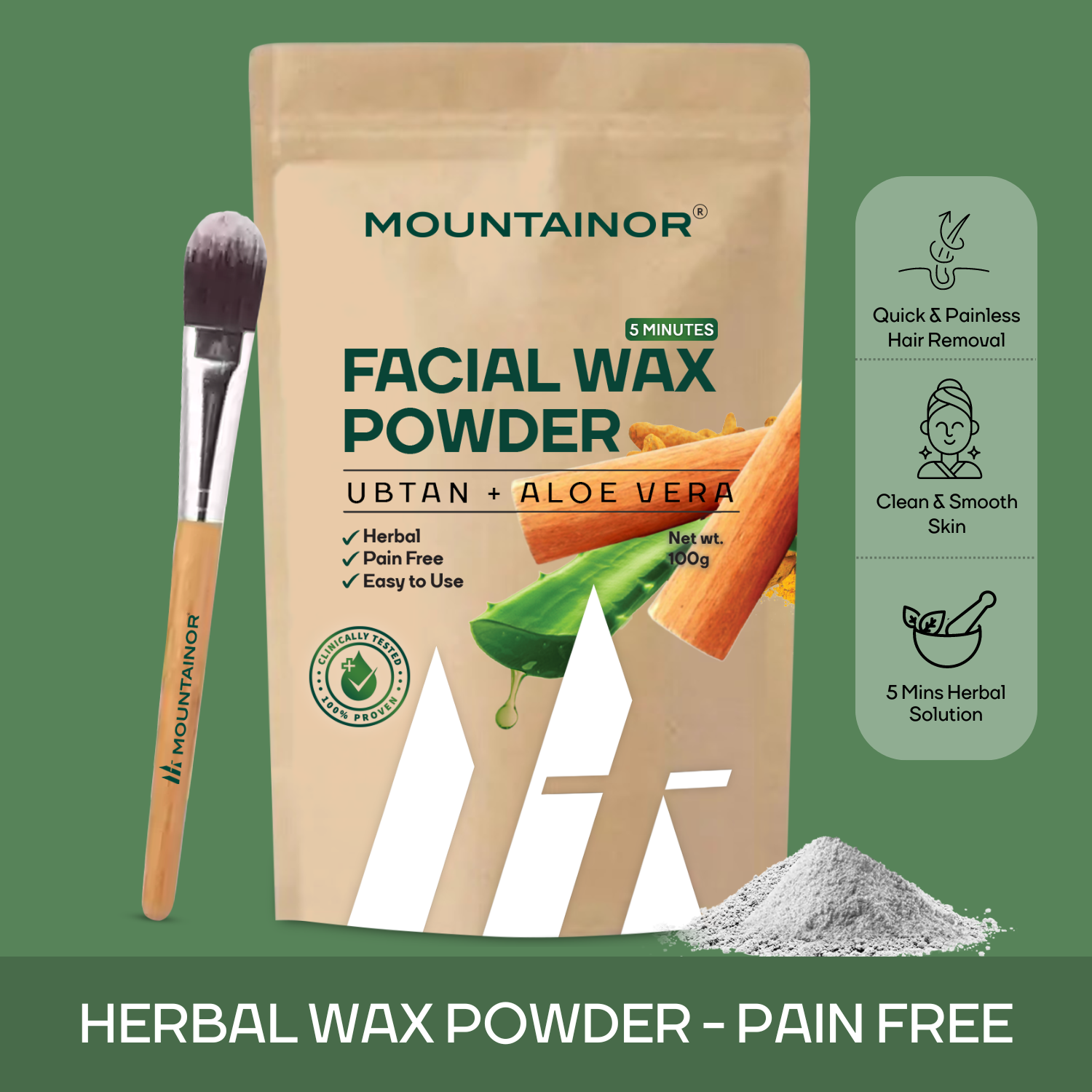 Turmeric Facial Wax Powder, 5 Min Painless Natural Solution(100G)
