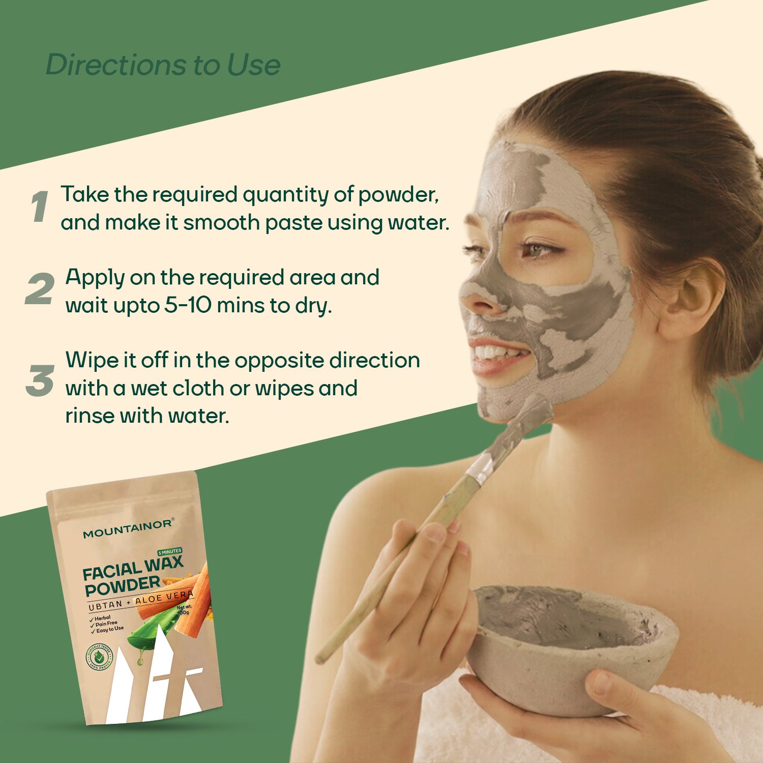 Turmeric Facial Hair Wax Powder, 5 Min Painless Natural Solution(100G) - Pack of 2