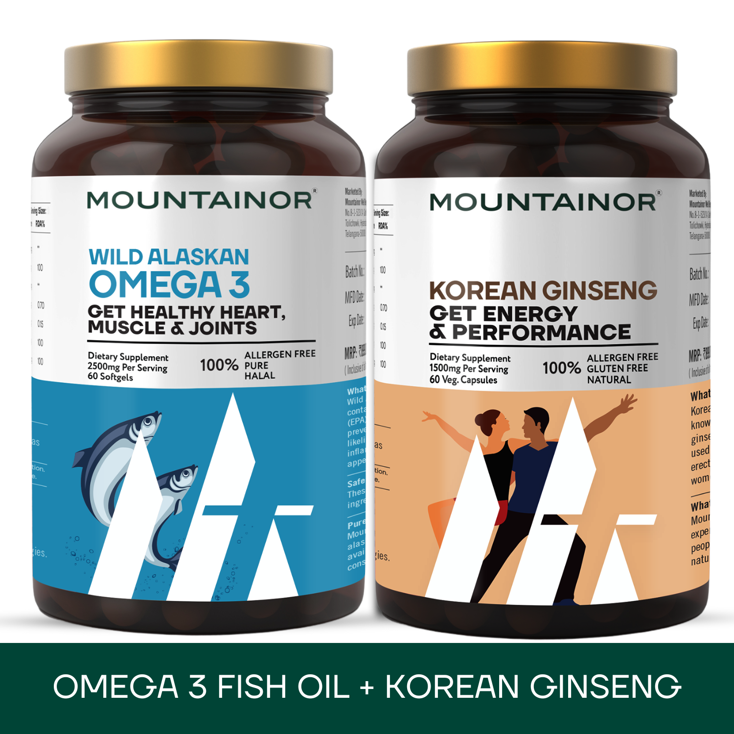 जंगली अलास्का ओमेगा-3 मछली का तेल + शुद्ध कोरियाई जिनसेंग रूट अर्क (कॉम्बो)