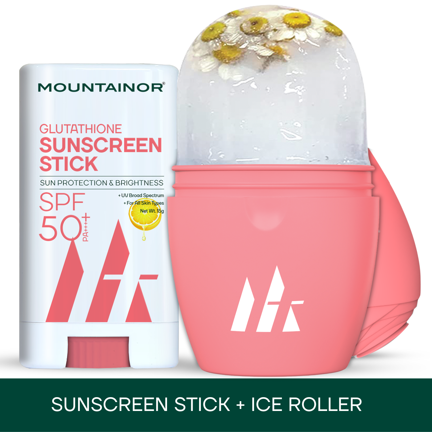 Glutathione SPF 50 Sunscreen Stick + Silicone Ice Roller For Skin Glow - Combo