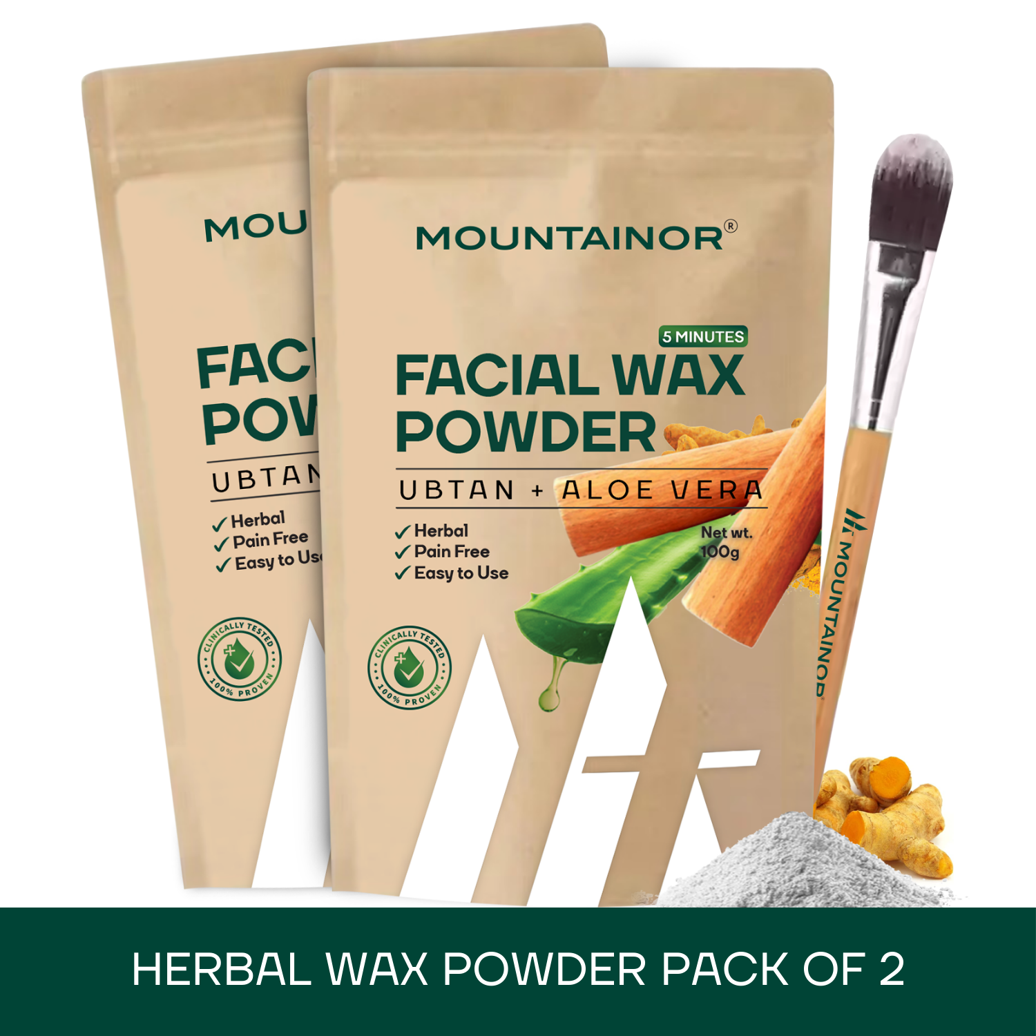 Turmeric Facial Wax Powder, 5 Min Painless Natural Solution(100G) - Pack of 2