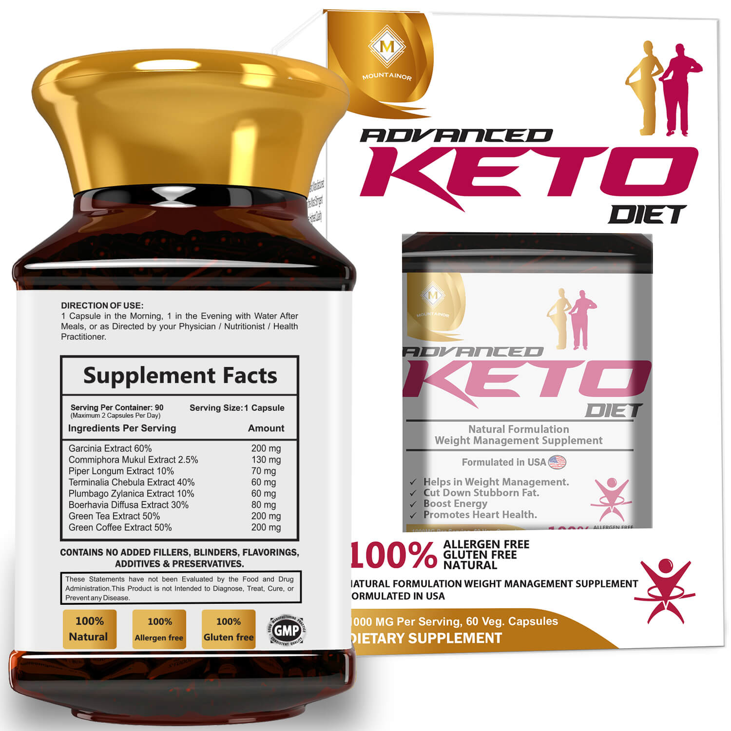 Keto Diet Supplement with Garcinia Cambogia for Weight Management - 60 Veg Capsules - Mountainor