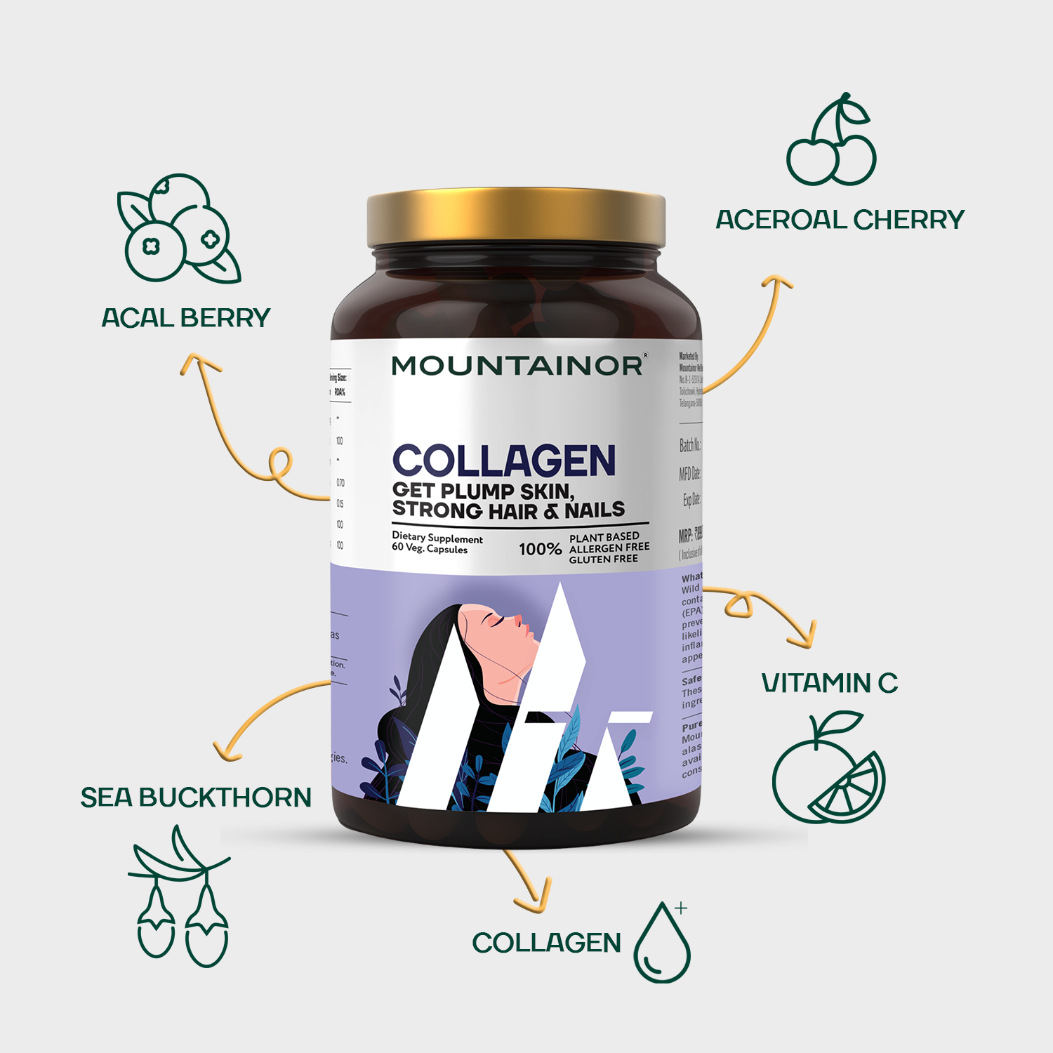 L-Glutathione(60Cap) + Collagen 60 Capsules For Glowing Skin & Strong Hairs. - Mountainor