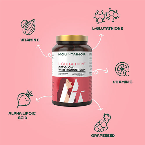 Advanced L-Glutathione Formula for Glowing Skin - Enhanced with Vitamins C, E, Biotin & Antioxidants - 60 Veg Capsules - Mountainor