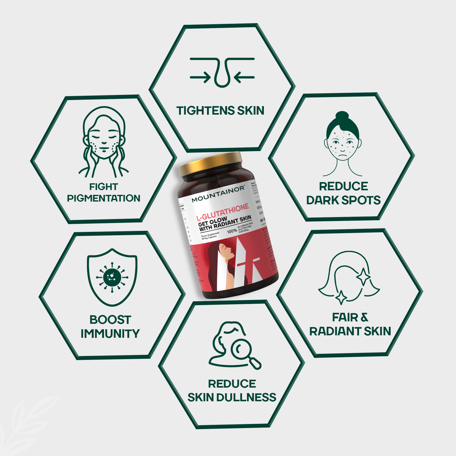 L-Glutathione(60Cap) + Collagen 60 Capsules For Glowing Skin & Strong Hairs. - Mountainor