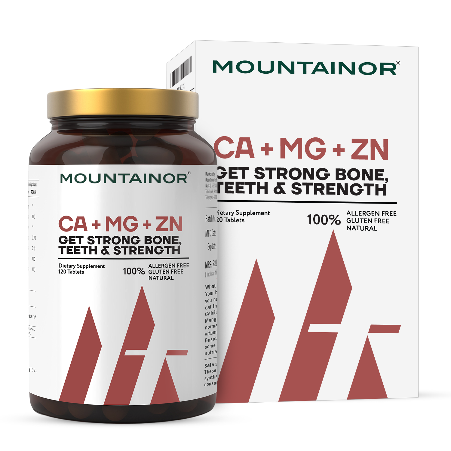 Organic Calcium, Magnesium & Zinc Supplement, Bone Strength & Immunity - Mountainor